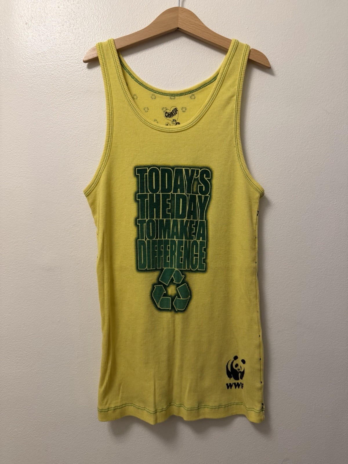 Y2K Chaser Today’s The Day To Make A Difference Recycle Yellow Tank Top Women XL