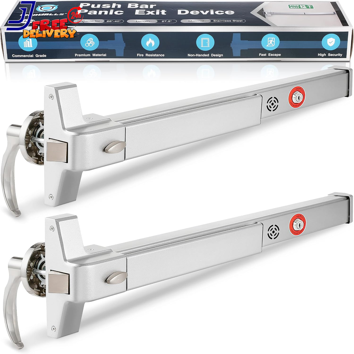 2 Packs Commercial Door Push Bar Panic Exit Device with Alarm 27.5\