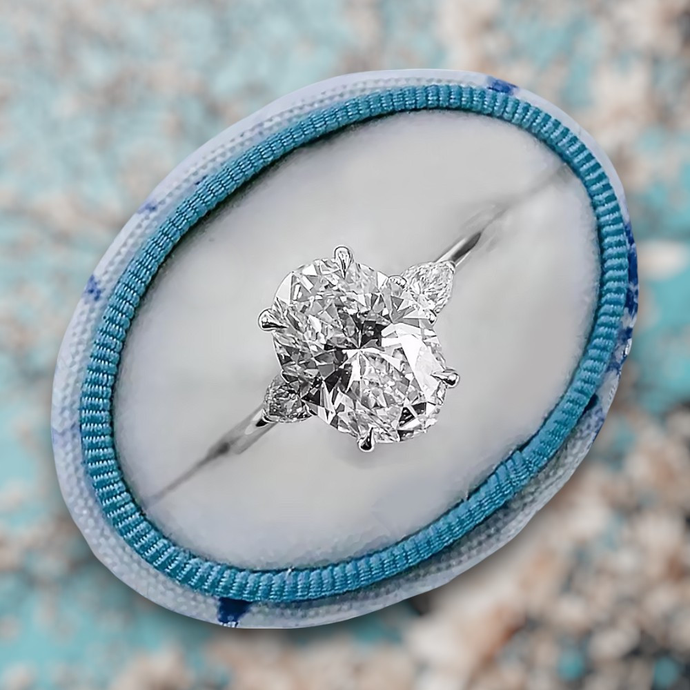 Customized: Ring Lab Grown Oval Diamond 2.30 Carat IGI 14k White Gold F VVS2