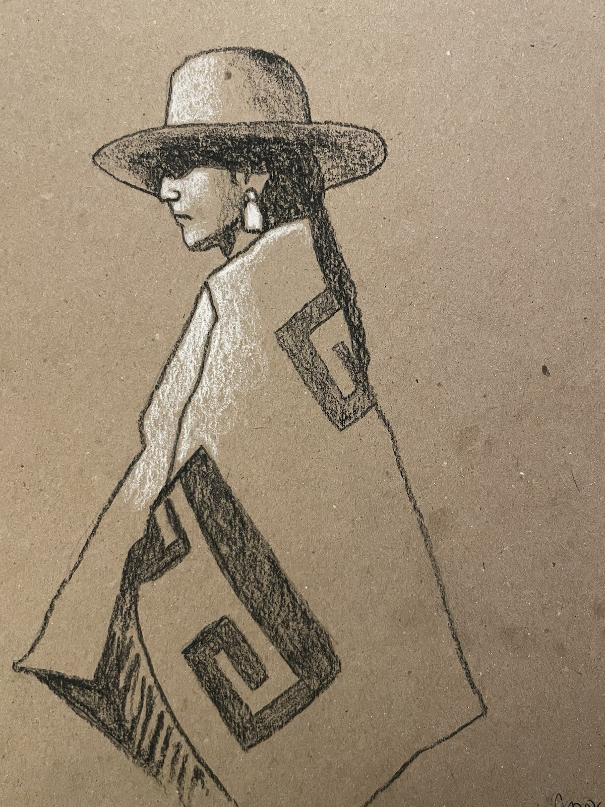 Original Fine Art Charcoal Native American Indian Paper  8x10