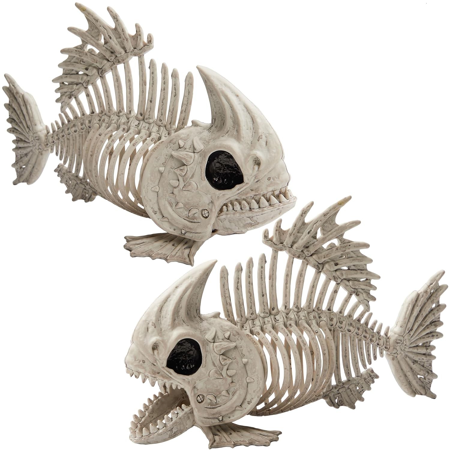 JOYIN 2 PCS 9.5 Halloween Posable Fish Skeleton Decor, Animal Plastic Bones with