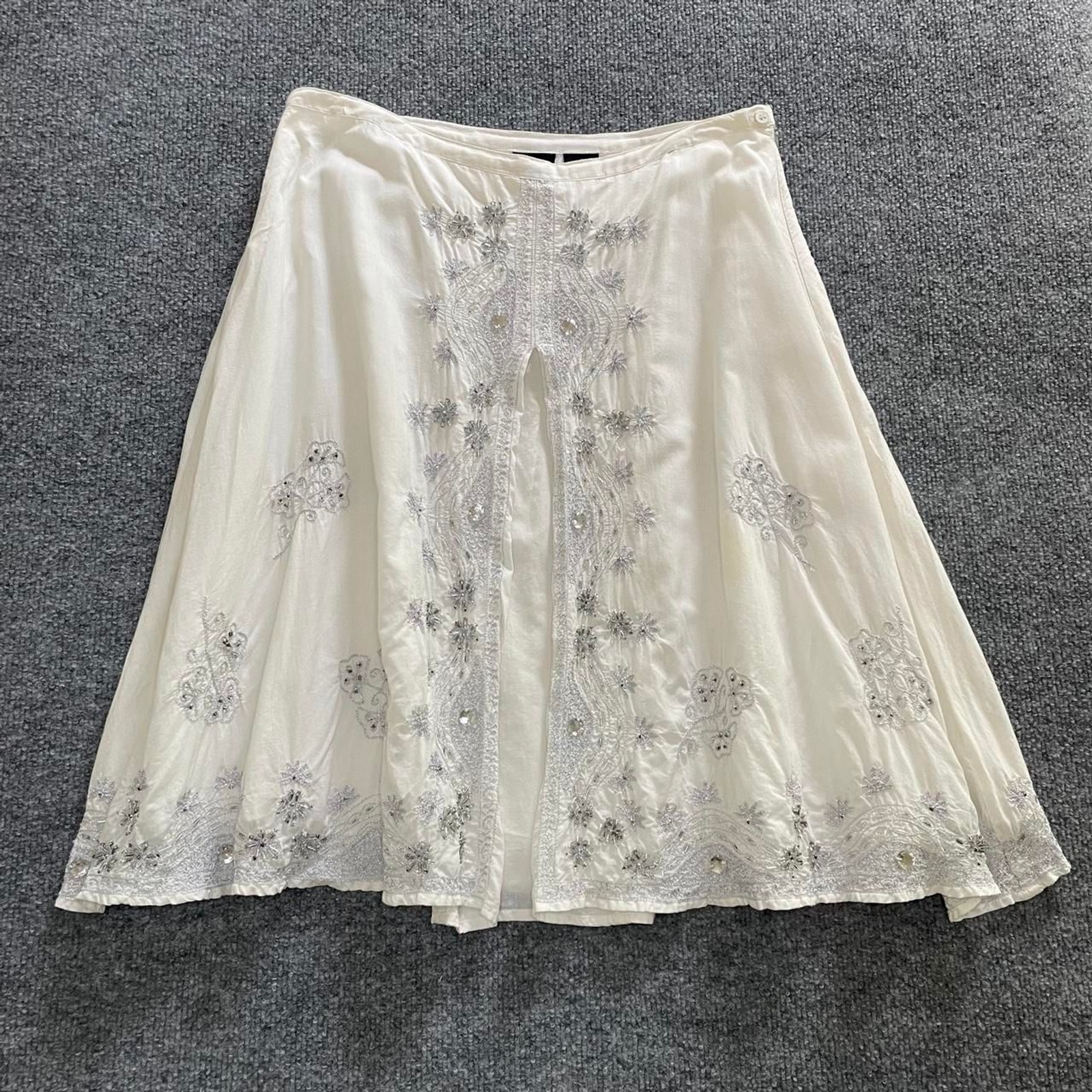 Whimsy cottage core vintage beaded embroidered white cotton skirt