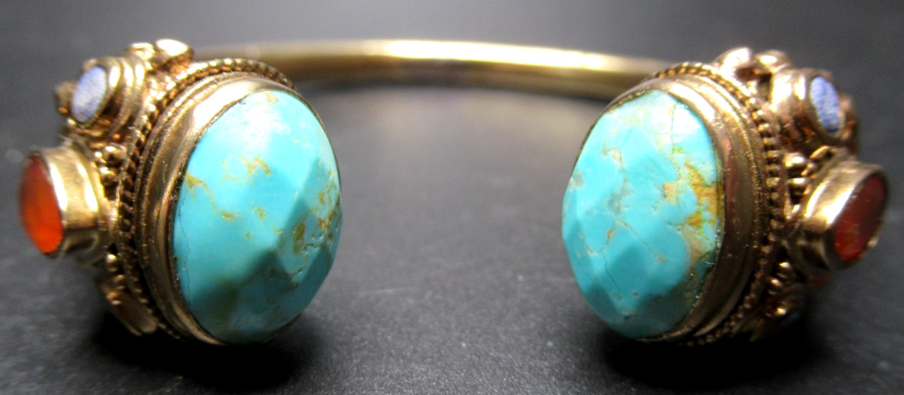 Gorgeous Genuine Turquoise & Stone Cuff Bracelet