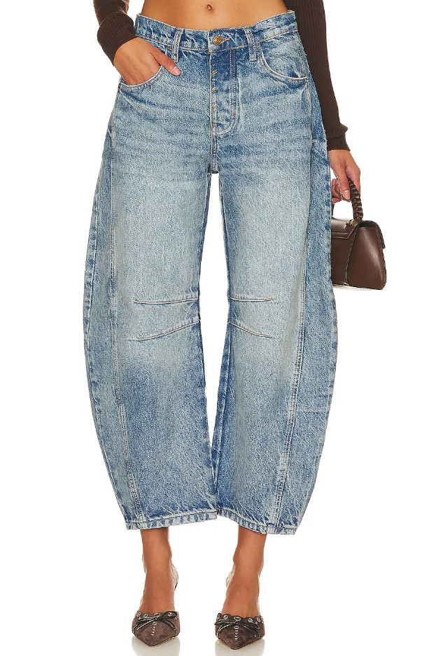 FREE PEOPLE x We The Free Good Luck Mid Rise Barrel Jeans, Ultra Light Beam NEW