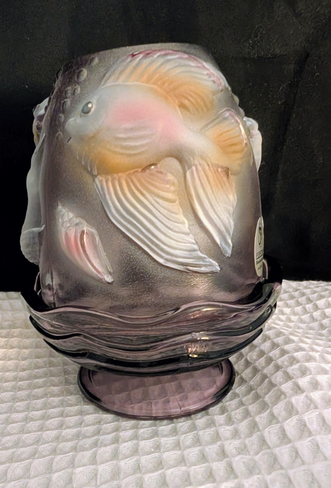 Fenton Atlantis Koi Fish Fairy Lamp Amethyst Glass Hand Painted Fenton Atlantis Koi Fish Fairy Lamp Amethyst Glass Hand Painted