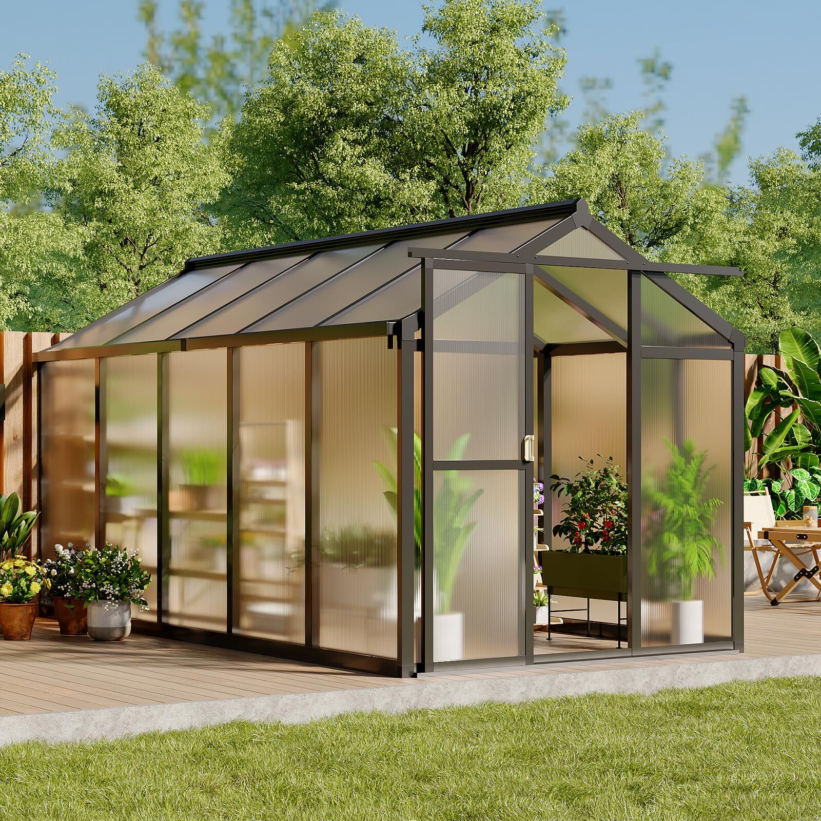 6x10 FT Polycarbonate Greenhouse Outdoor Large Walk-in Greenhouse ,Planter House