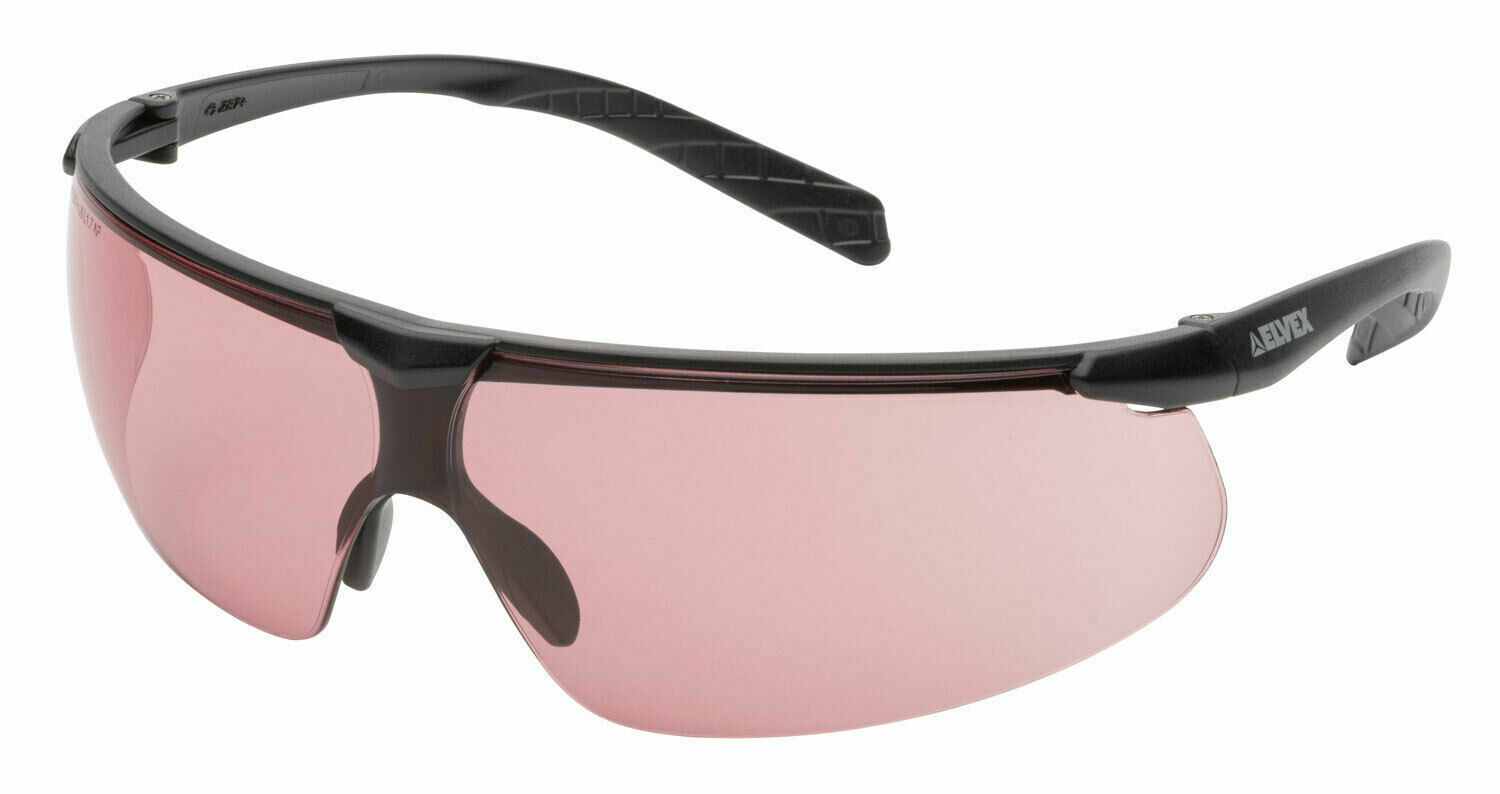 Elvex Delta Plus Helium 20 Safety Glasses, Black/White/Pink Frames, Clear/Grey