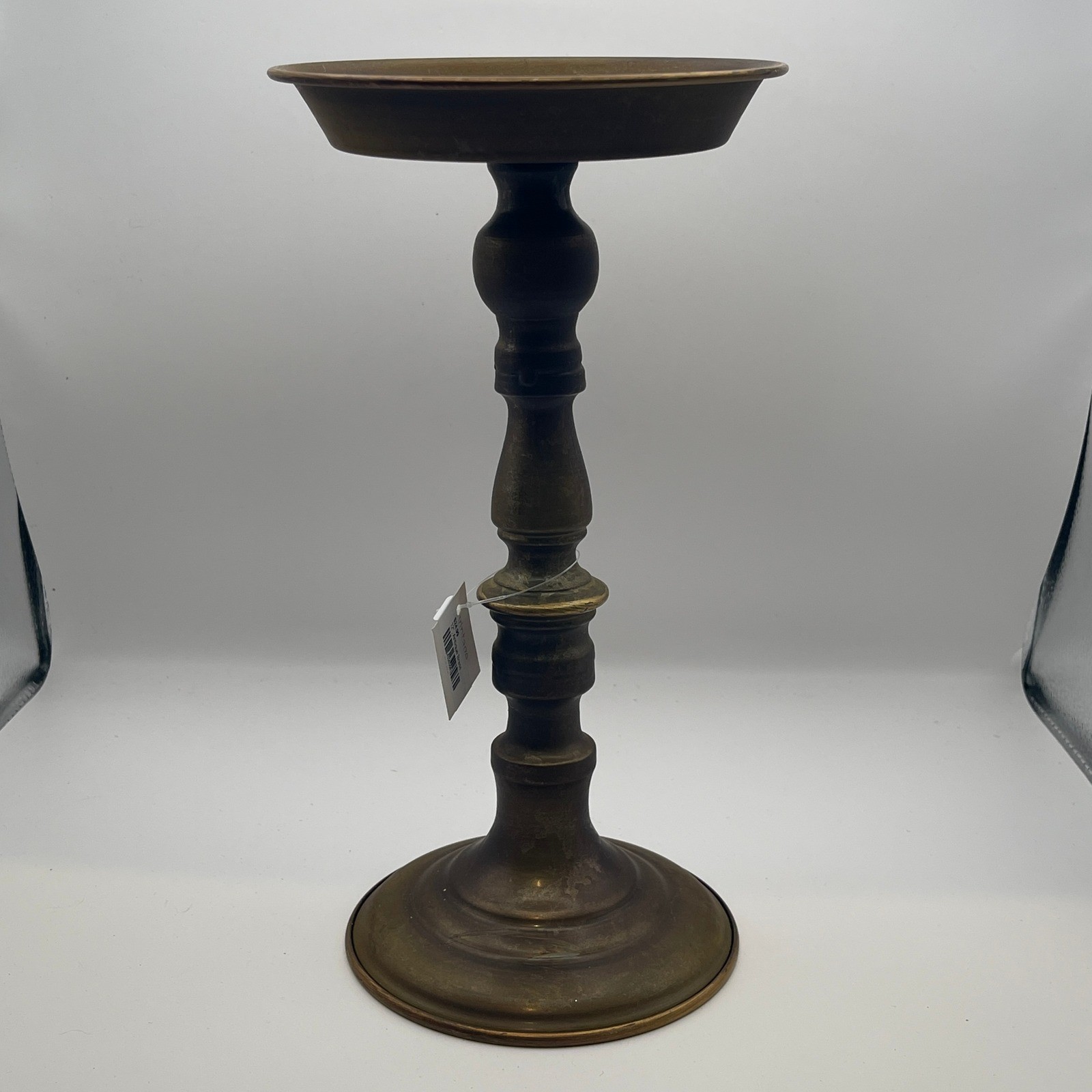Vintage 12 Inch Antique Brass Pillar Candle Holder Tall Pedestal Stand Baluster