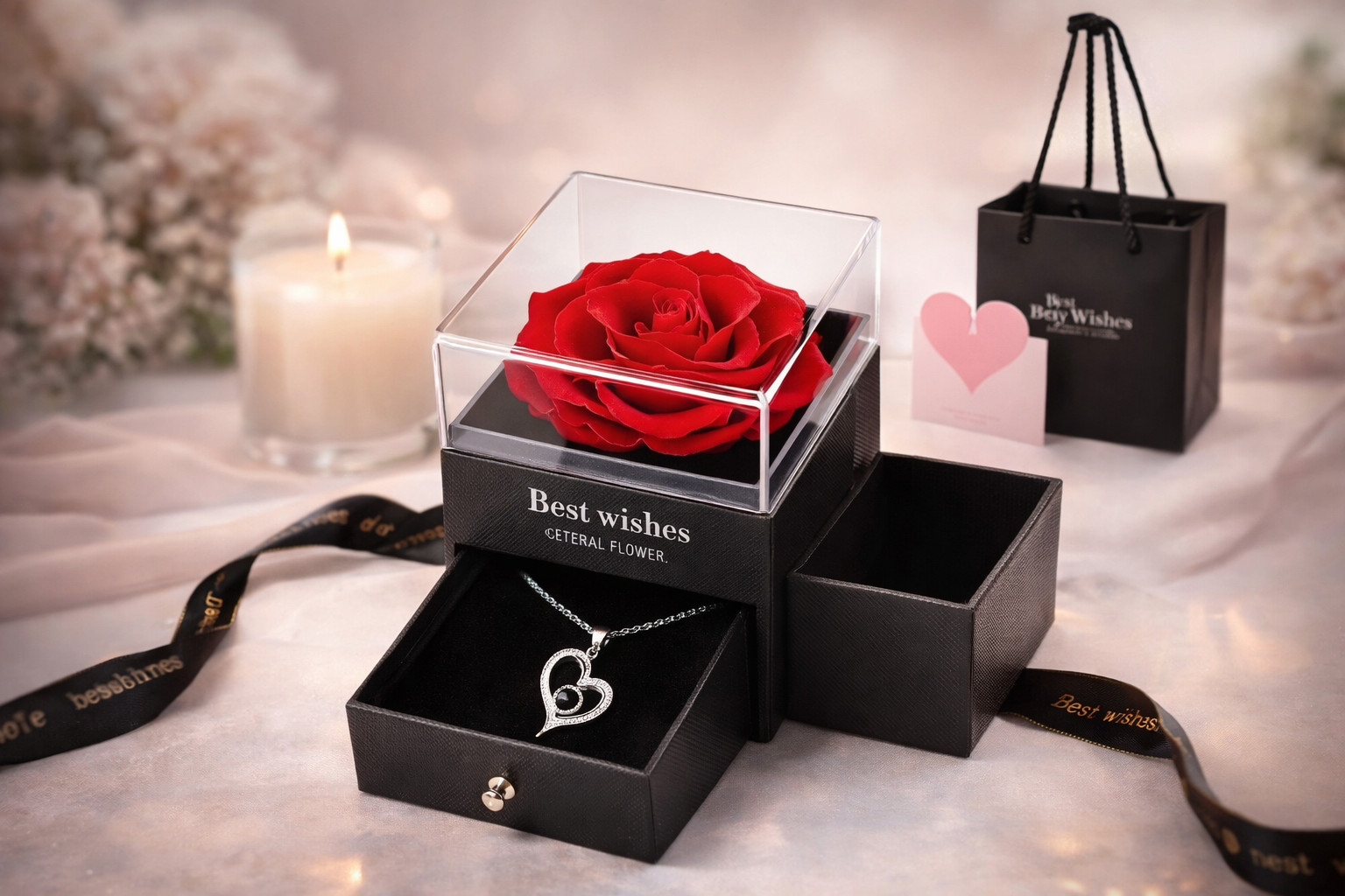 Preserved Eternal Rose Flower Gift Box With Necklace – Romantic Gift for Her
