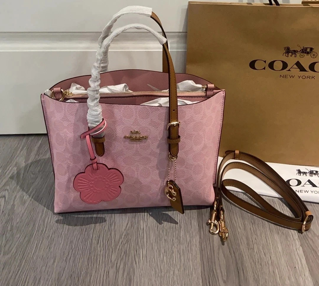 Coach CER24 Mollie Tote Bag 25 In Signature Canvas With Charms Powder Pink New Coach CER24 Mollie Tote Bag 25 In Signature Canvas With Charms Powder Pink New