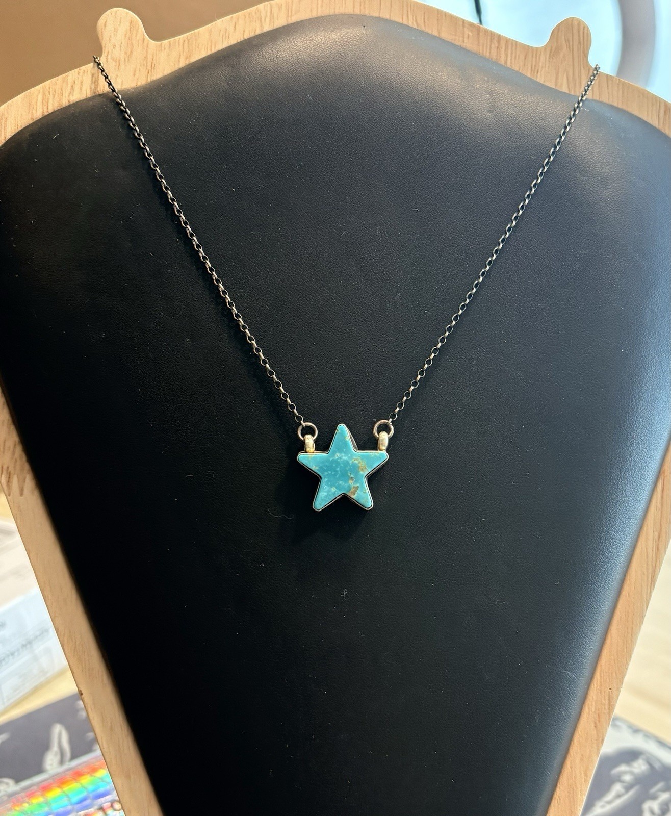 Navajo Turquoise Star Necklace 16” Artist Donovan Skeet Navajo Turquoise Star Necklace 16” Artist Donovan Skeet