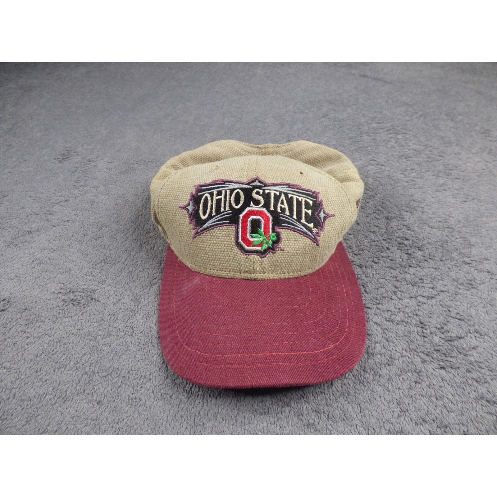 Vintage Ohio State Buckeyes New Era Snapback Hat Tan Maroon Canvas Made in USA Vintage Ohio State Buckeyes New Era Snapback Hat Tan Maroon Canvas Made in USA