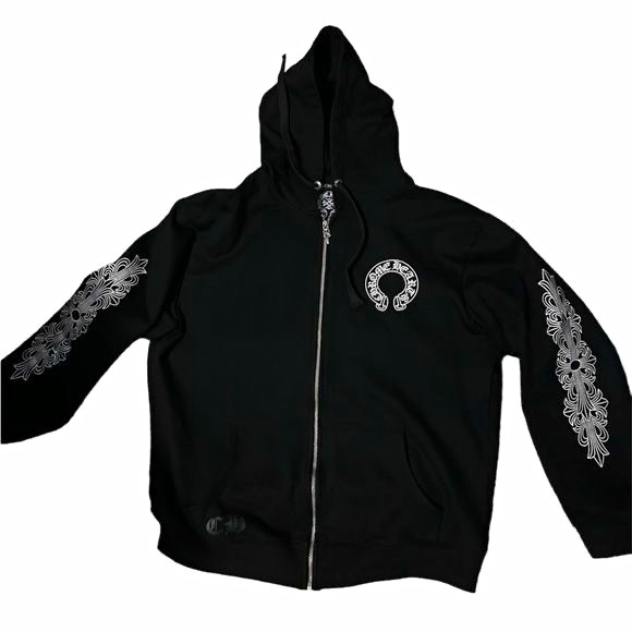 Chrome Hearts Men\'s Size S Black Full Zip Hooded Graphic Logo Hoodie Gothic Chrome Hearts Men\'s Size S Black Full Zip Hooded Graphic Logo Hoodie Gothic