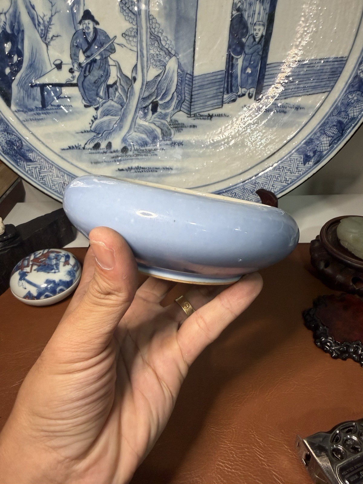 Antique Late Qing Chinese Blue Glazed Porcelain Brush Washer 19th Century Antique Late Qing Chinese Blue Glazed Porcelain Brush Washer 19th Century