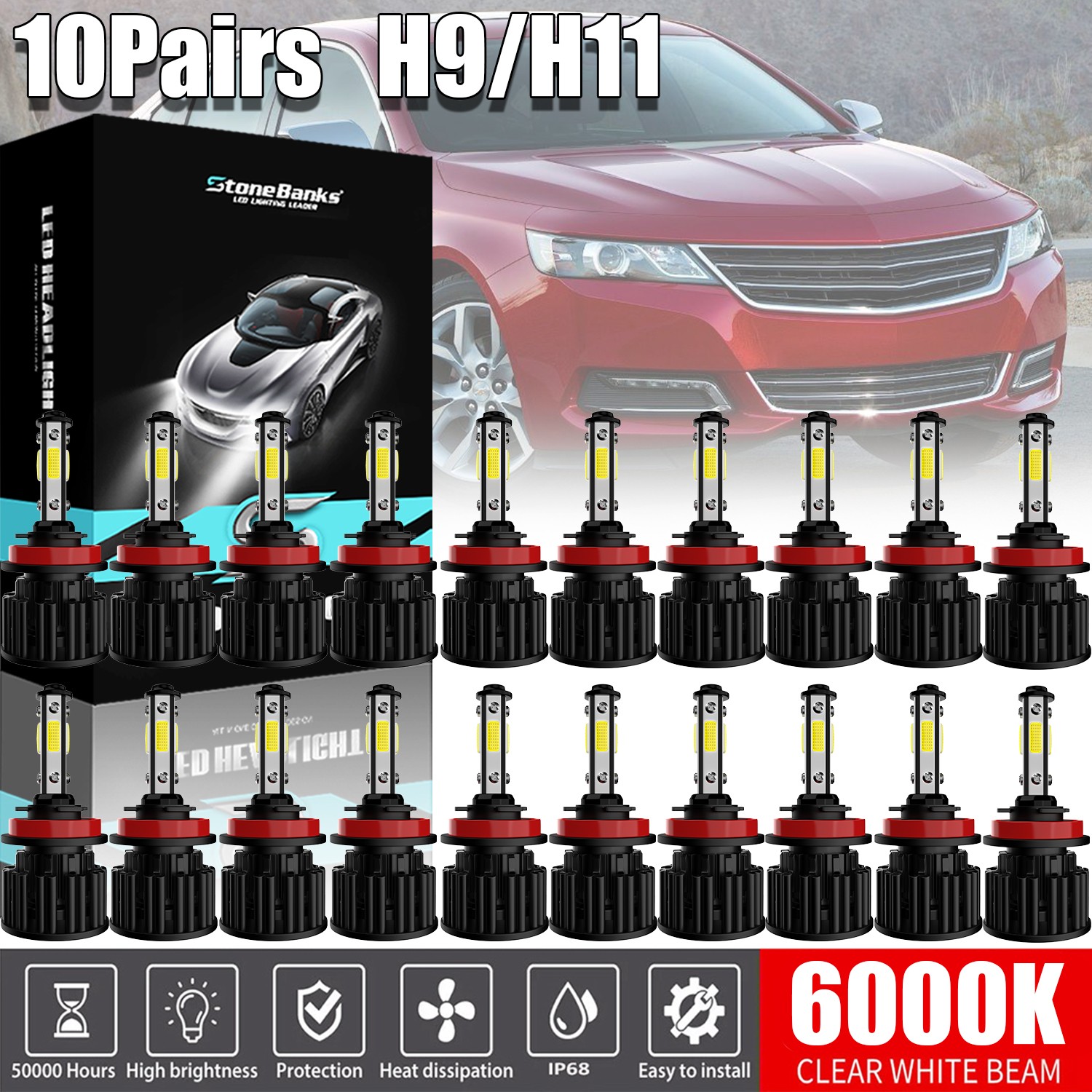Wholesale 10Pair H11 LED Headlight Bulbs Kit 6500K Bright White Headlight Bulbs