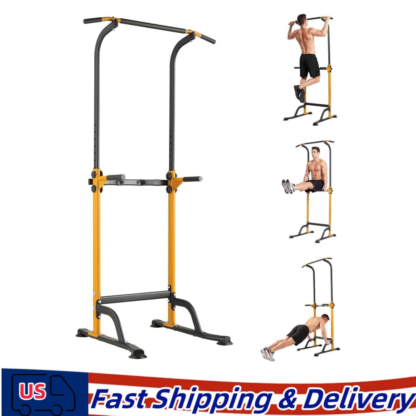 10-Level Adjustable Power Tower Pull Up Bar Station Dip Station For Home Gym