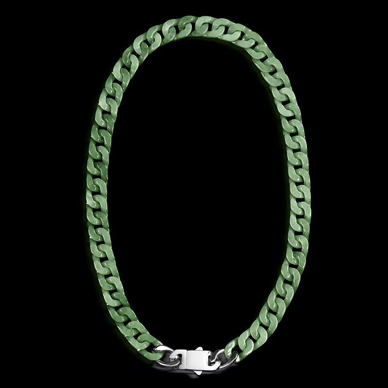Certified Grade A Green Blue Natural Jade jadeite Cuban Chain Necklace