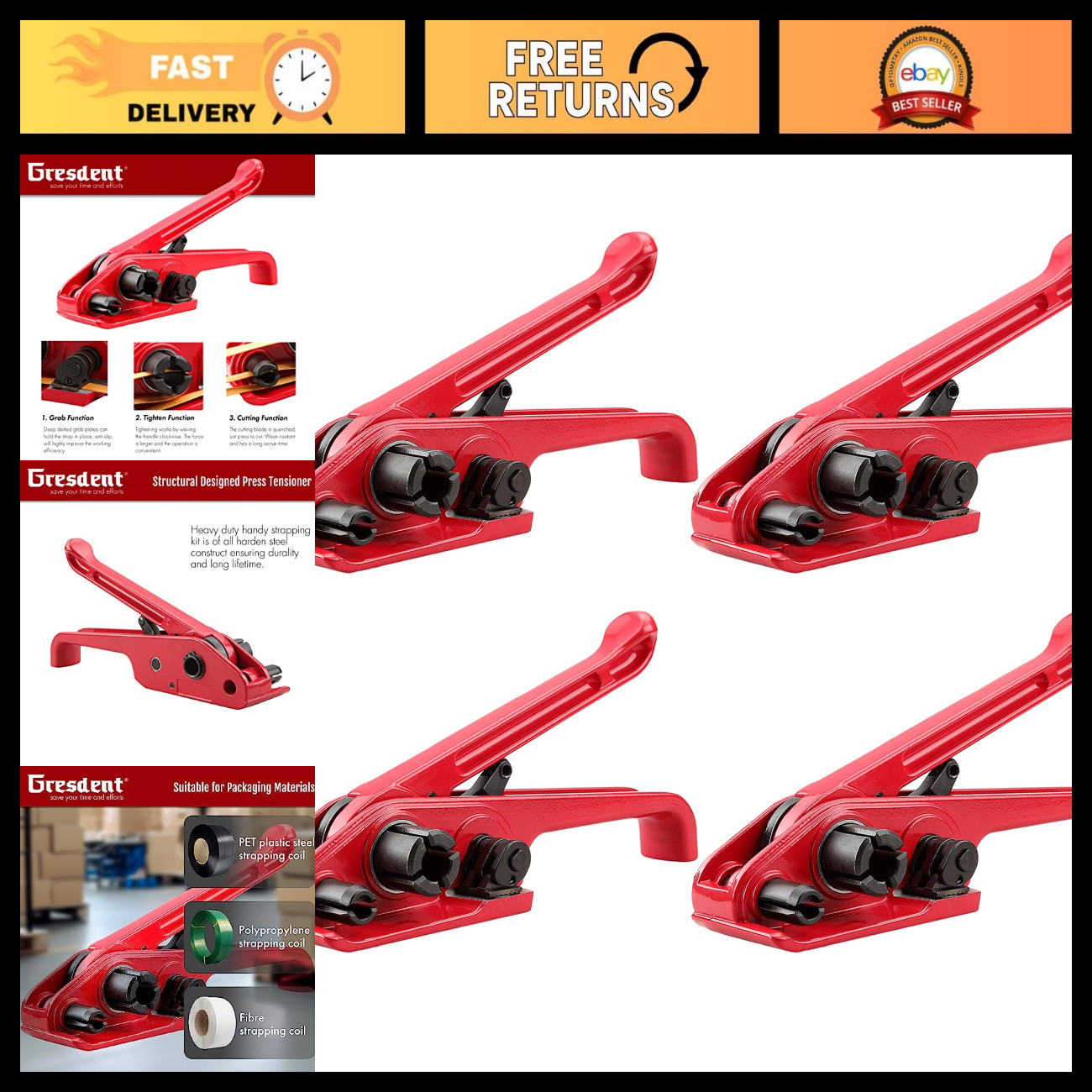 Manual Poly Strapping Tensioner & Cutter Tool Set for 1/2\