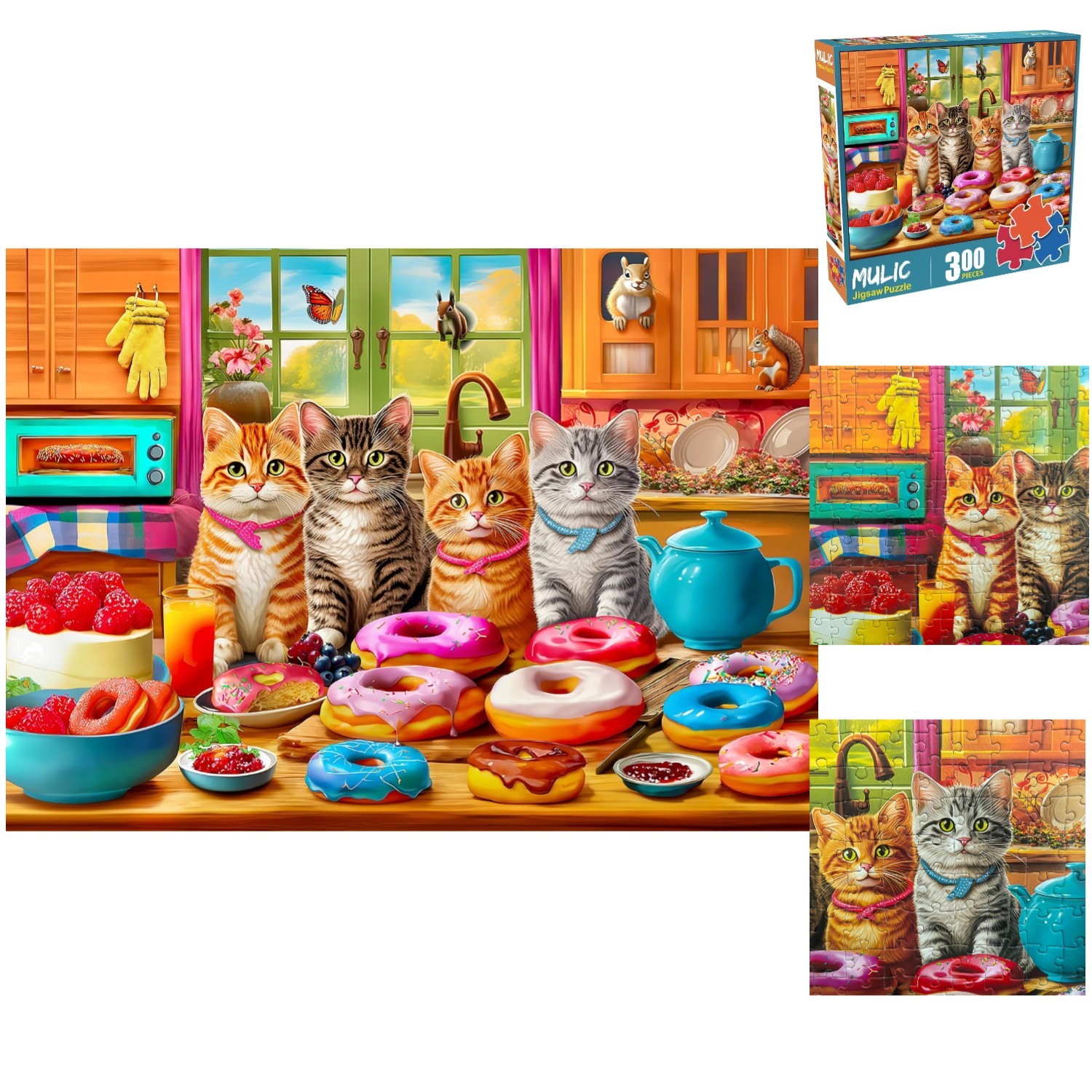 300 Piece Jigsaw Puzzle for Adults, Cute Chubby Cats in Cardboard Box
