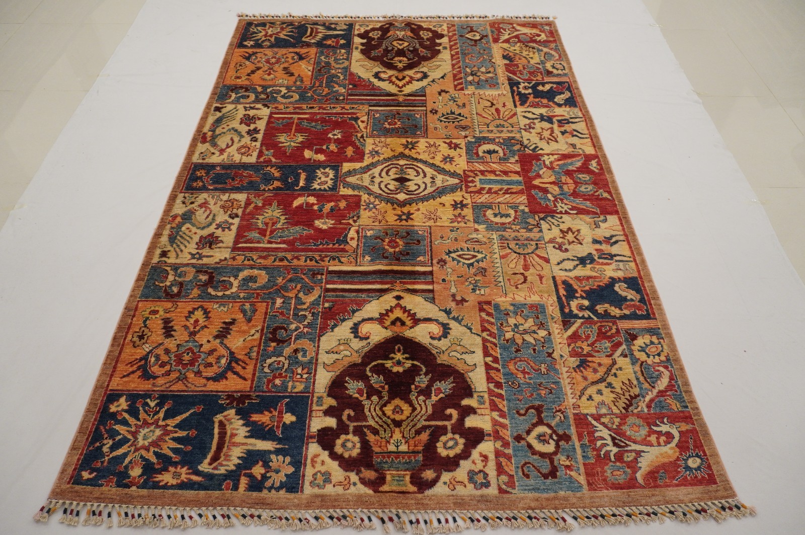 5x8 ft Multicolor Patchwork Style Afghan Hand Knotted Wool Area Rug