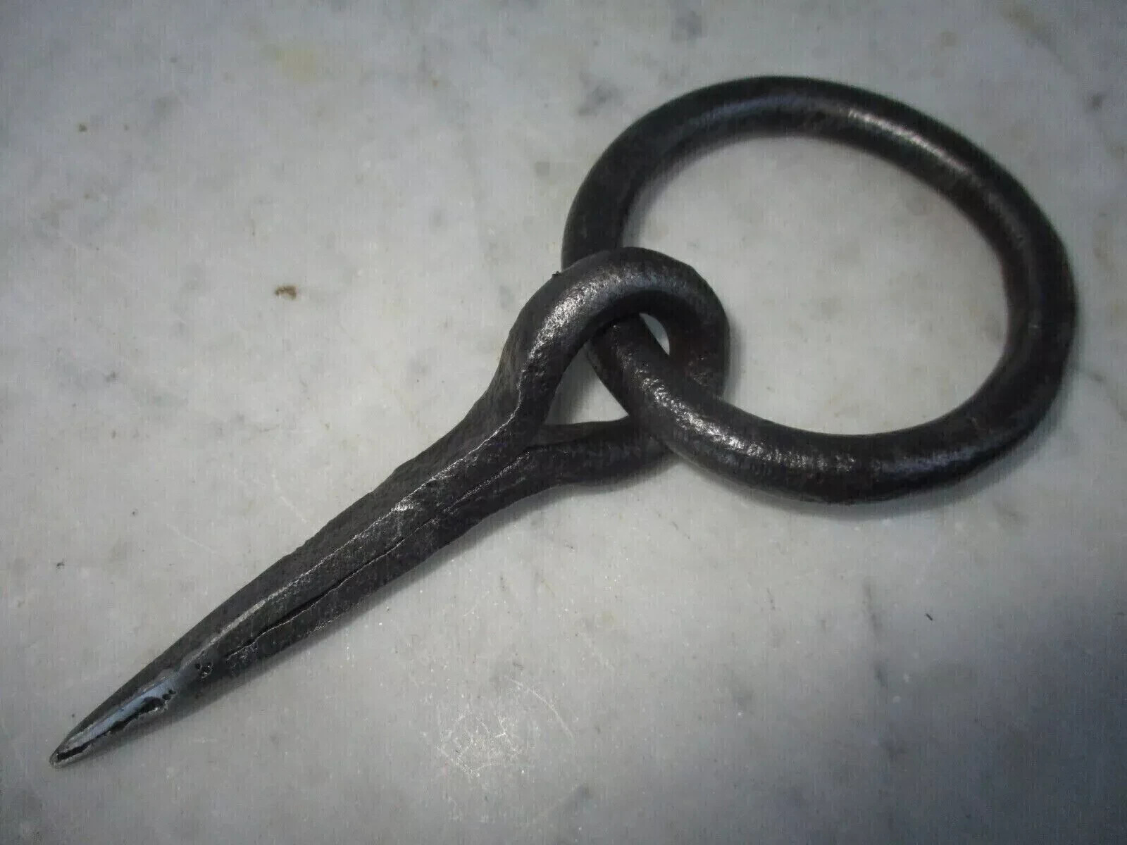 Antique Wrought Iron Tethering Ring on Pin Blacksmith - Hardware Iron Hook