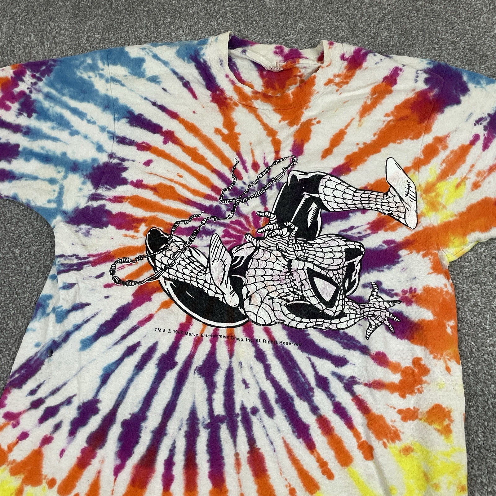 Vintage 1989 Spider-Man Marvel Tie Dye T Shirt Mens L (Fits S) Screen Stars 80s
