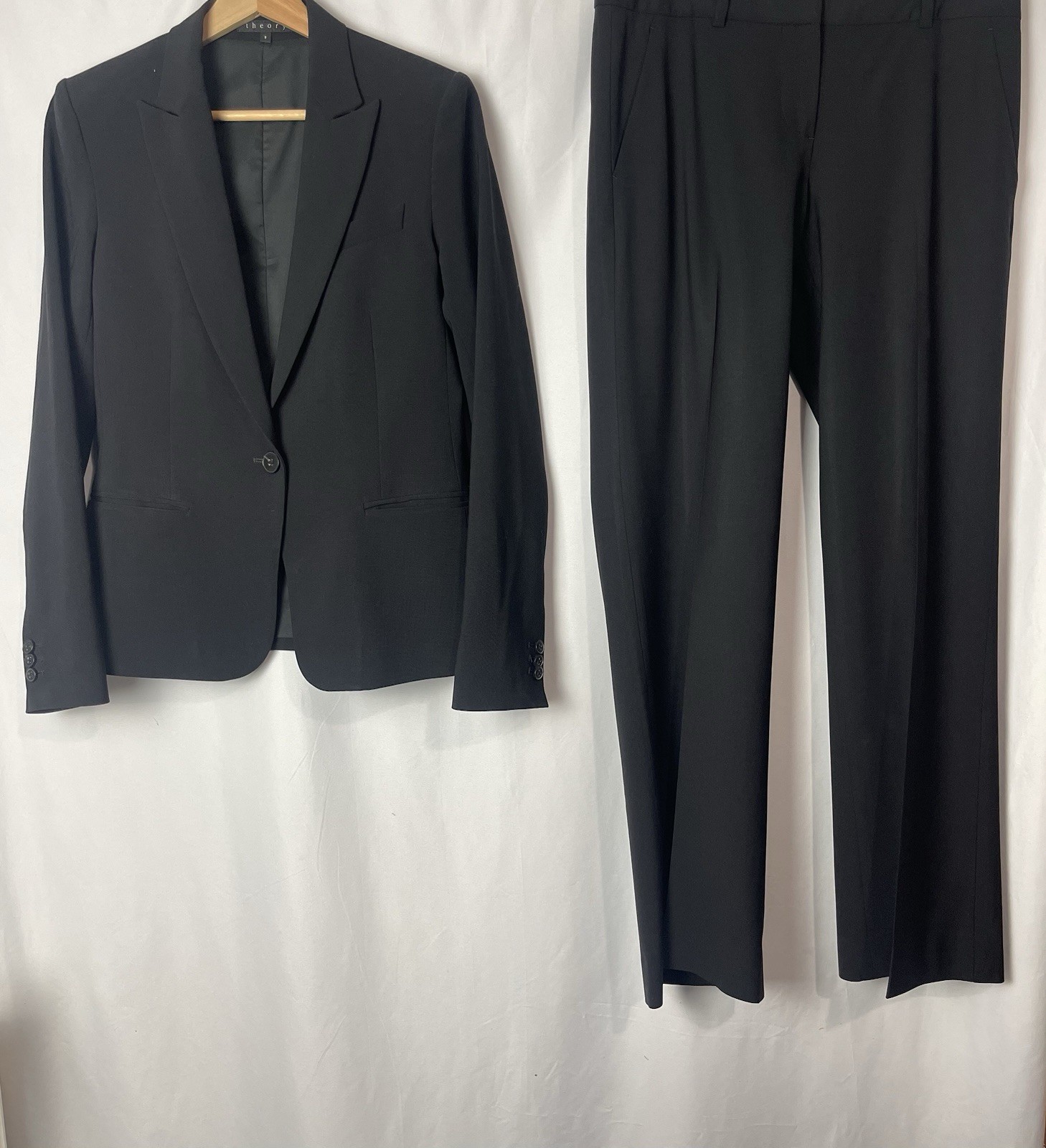 Theory Black Wool Blend Blazer & Dress Pants Suit Set Size 8