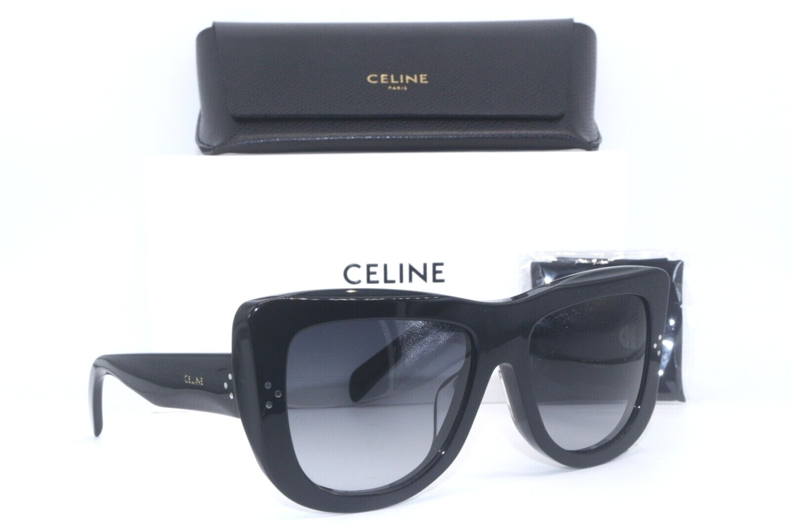 CELINE CL 40157U 01B SHINY BLACK W/GREY GRADIENT LENS AUTHENTIC SUNGLASSES 57-18