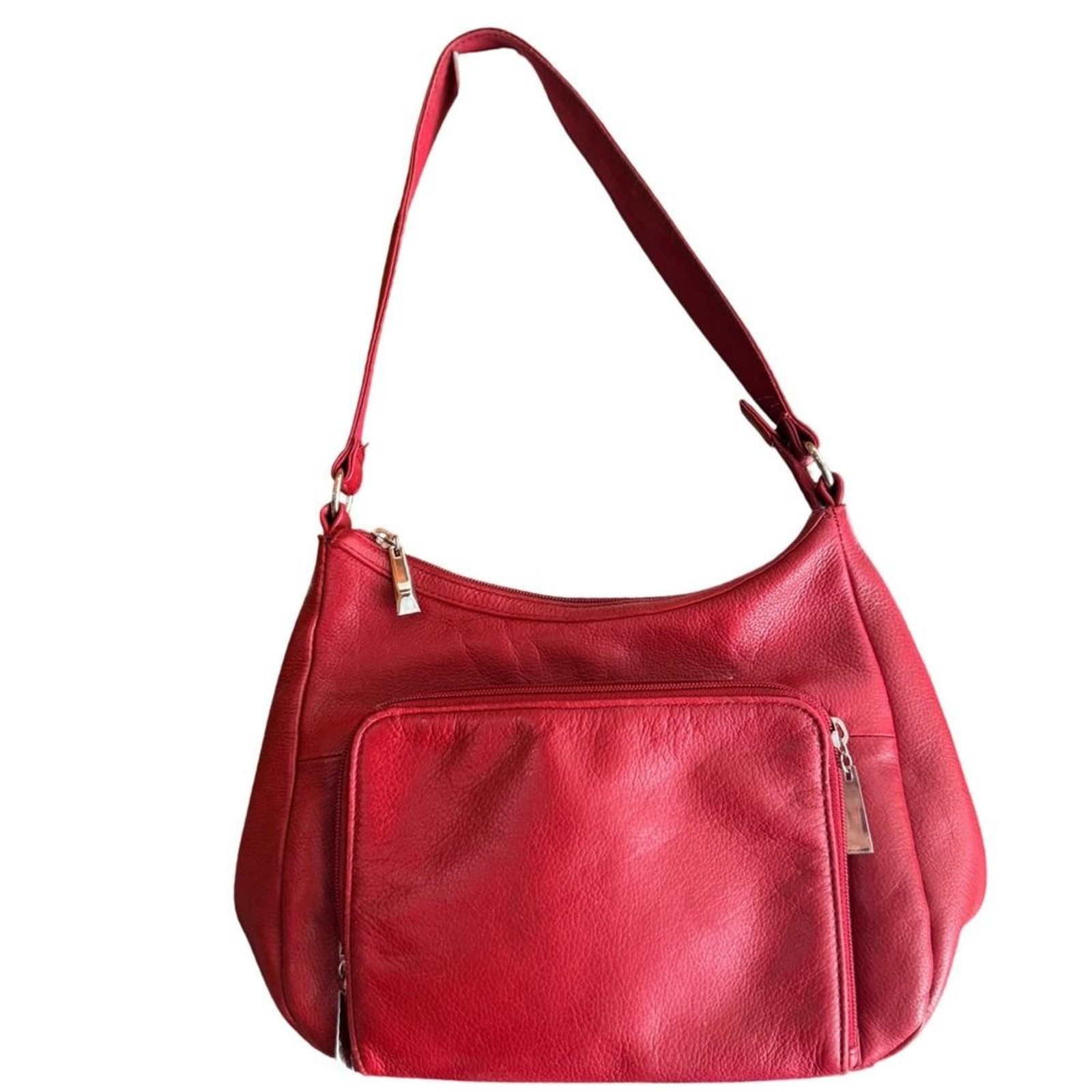 Wilsons Leather Pelle Studio Red Pebbled Leather Zip Shoulder Bag Purse