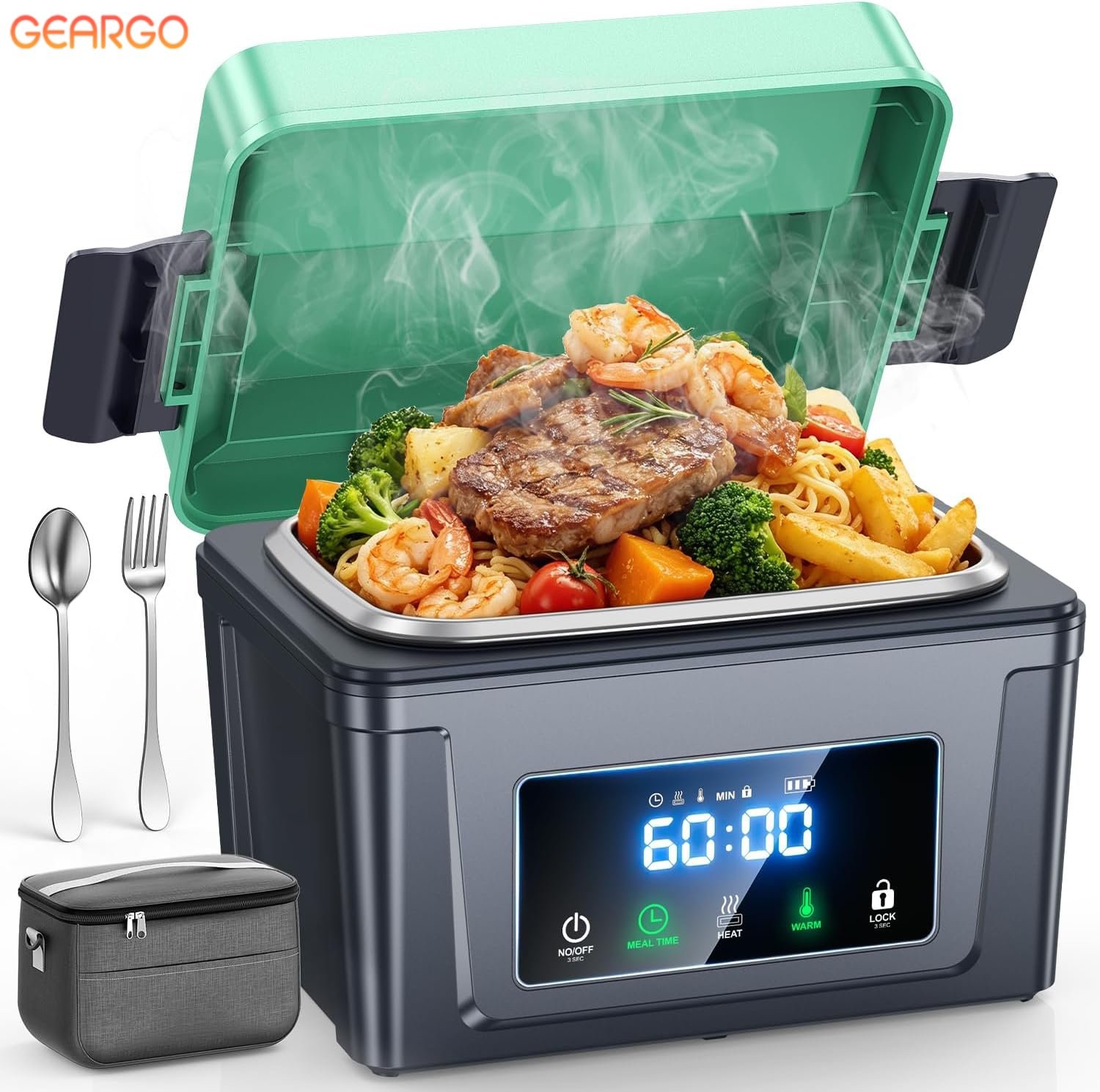 Cordless Electric Lunch Box Rechargeable Rapid 5-Side Heated Food Warmer 6.3 Cup