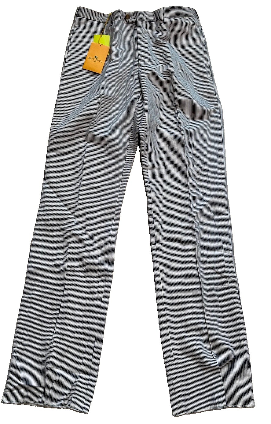 Etro Men’s 48 Seersucker Striped Pants Linen Blend