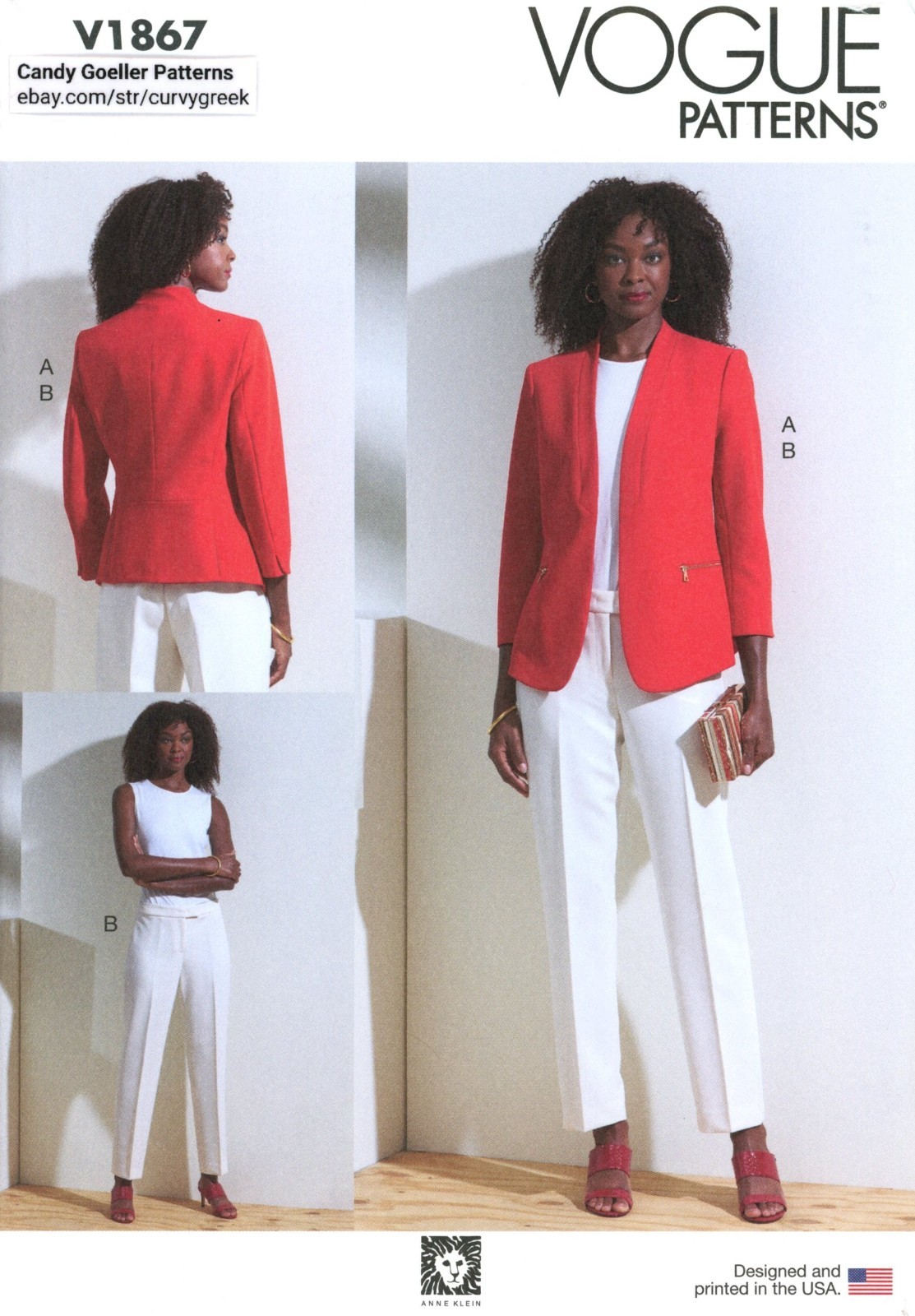 Vogue V1867 ANNE KLEIN Lined Jacket w 7/8 Sleeves, Tapered Pants Sz 6-14 UNCUT