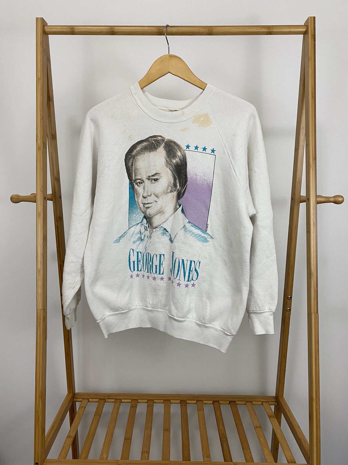 VTG George Jones Country Music Big Face Portrait Raglan Crewneck Sweatshirt L VTG George Jones Country Music Big Face Portrait Raglan Crewneck Sweatshirt L