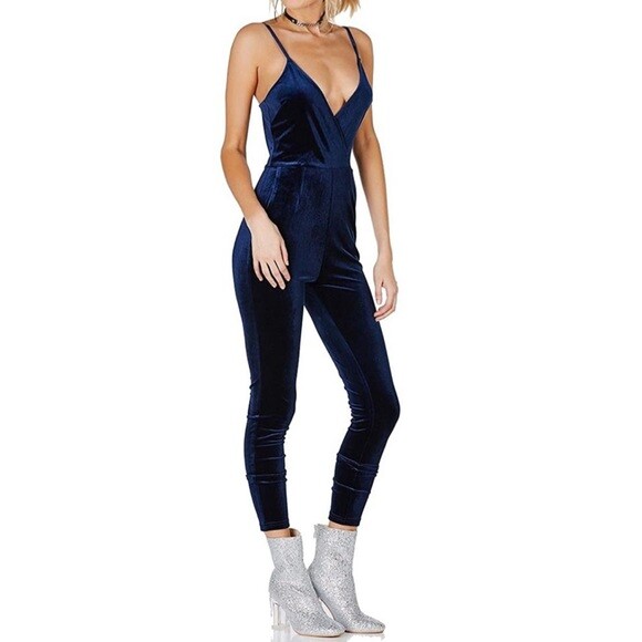 NWT Toxik3 Velvet Navy Blue Jumpsuit
