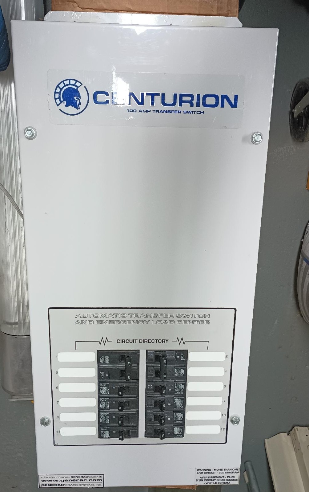 GENERAC CENTURIAN 100 AMP, Automatic Transfer Switch & Load Center 12 switch GENERAC CENTURIAN 100 AMP, Automatic Transfer Switch & Load Center 12 switch