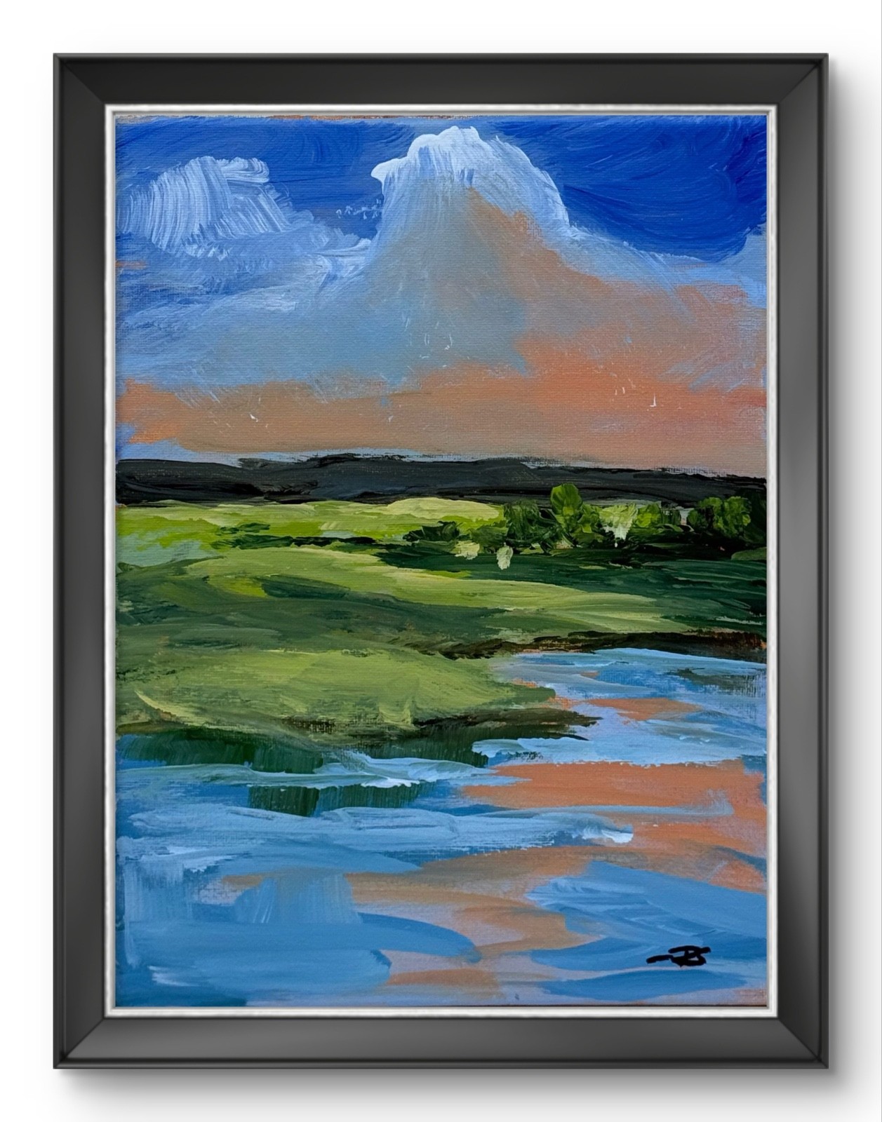 R Stevens Original 9x12 Impressionist River Sunset Landscape Painting Signed