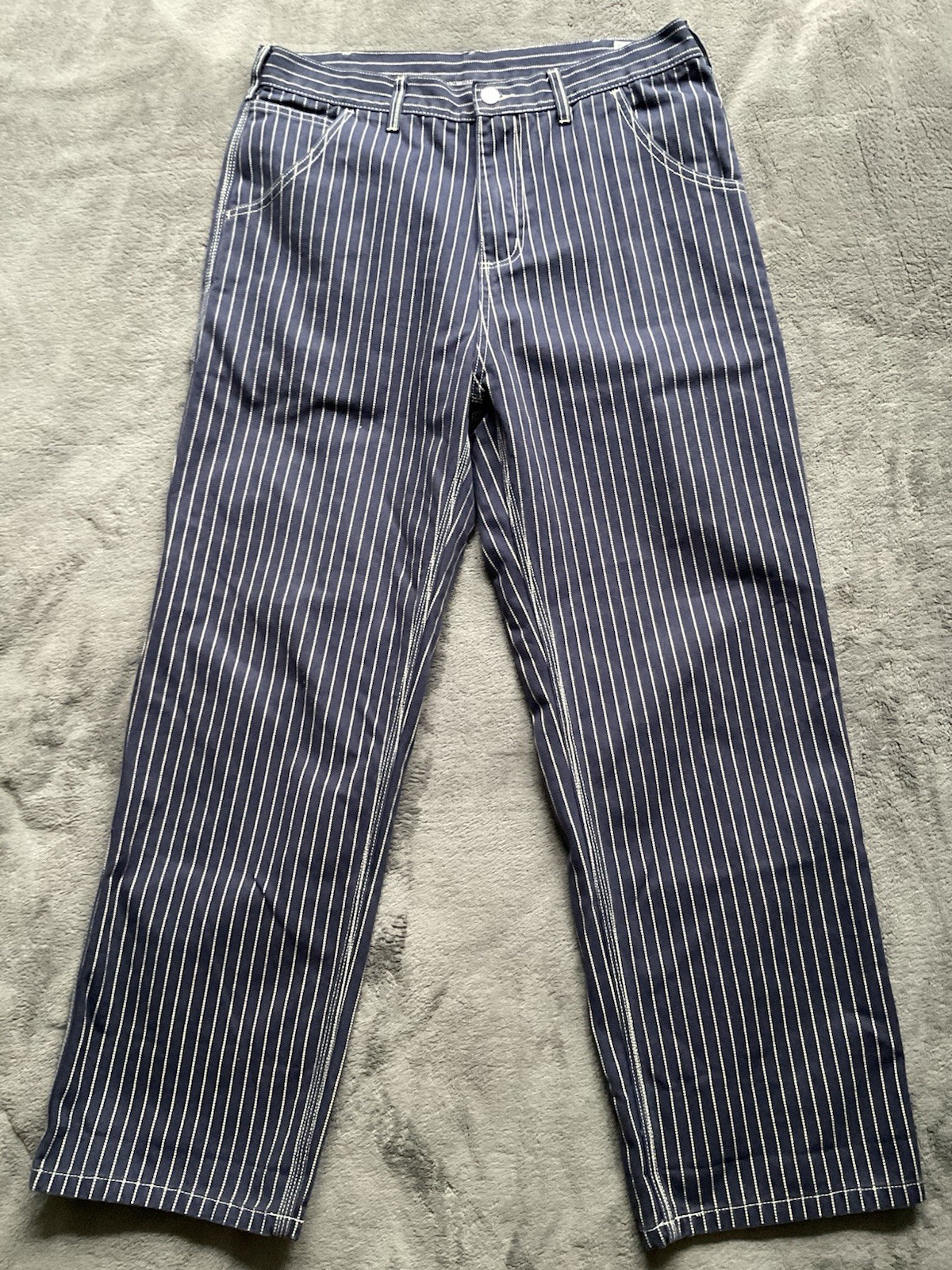 Okonkwo Mfg. Co Wabash Stripe Denim Carpenter Pants Men’s 34 Navy Blue USA Okonkwo Mfg. Co Wabash Stripe Denim Carpenter Pants Men’s 34 Navy Blue USA