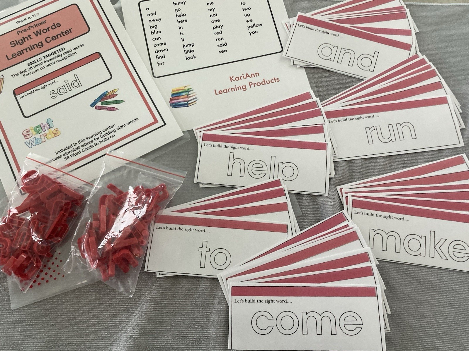 Pre-Primer Sight Word Learning Set w/ Lakeshore Learning Storage Bag