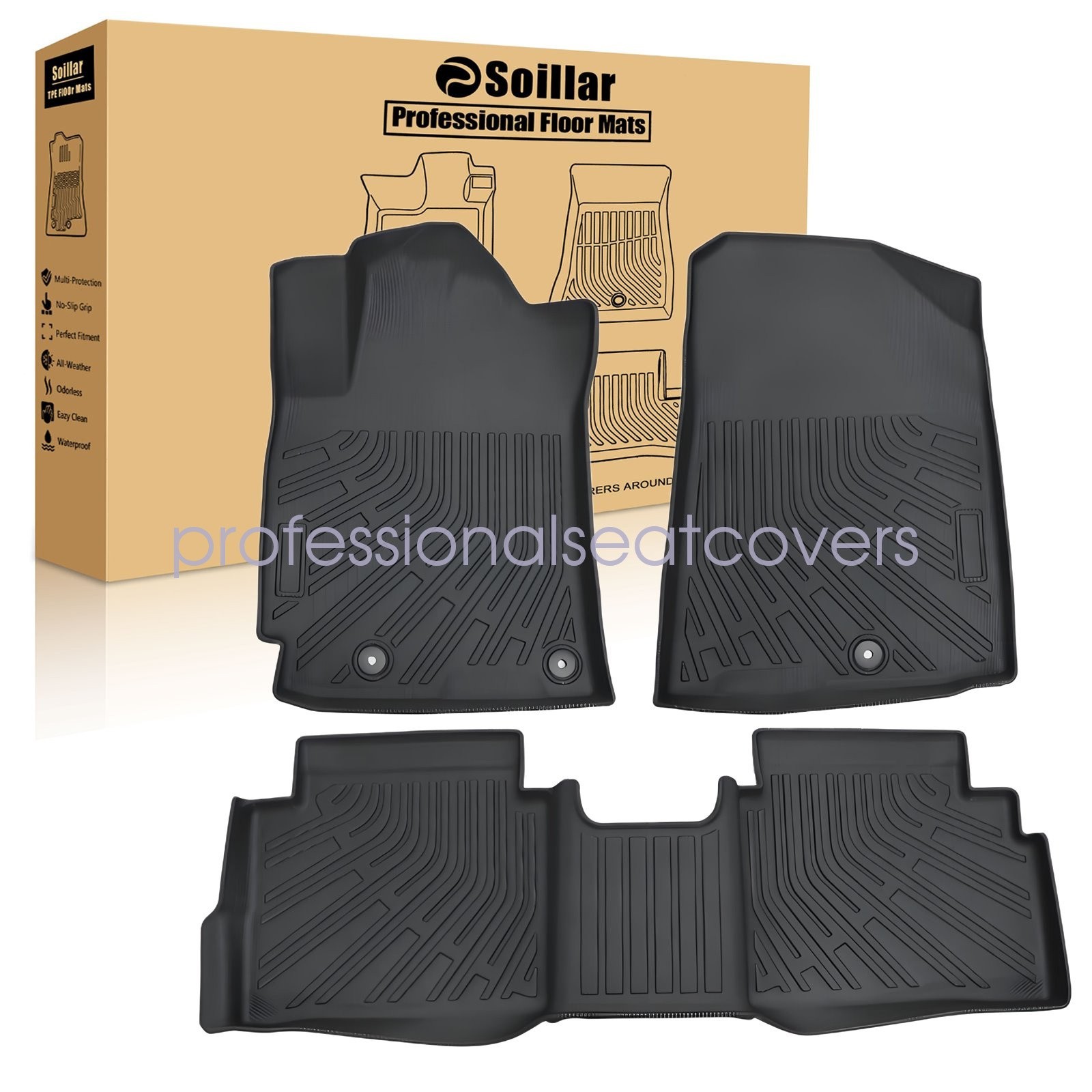 Fits 2019-2024 Kia Forte 5 Seats TPE Front & 2nd Row Floor Mats Liner Set Black