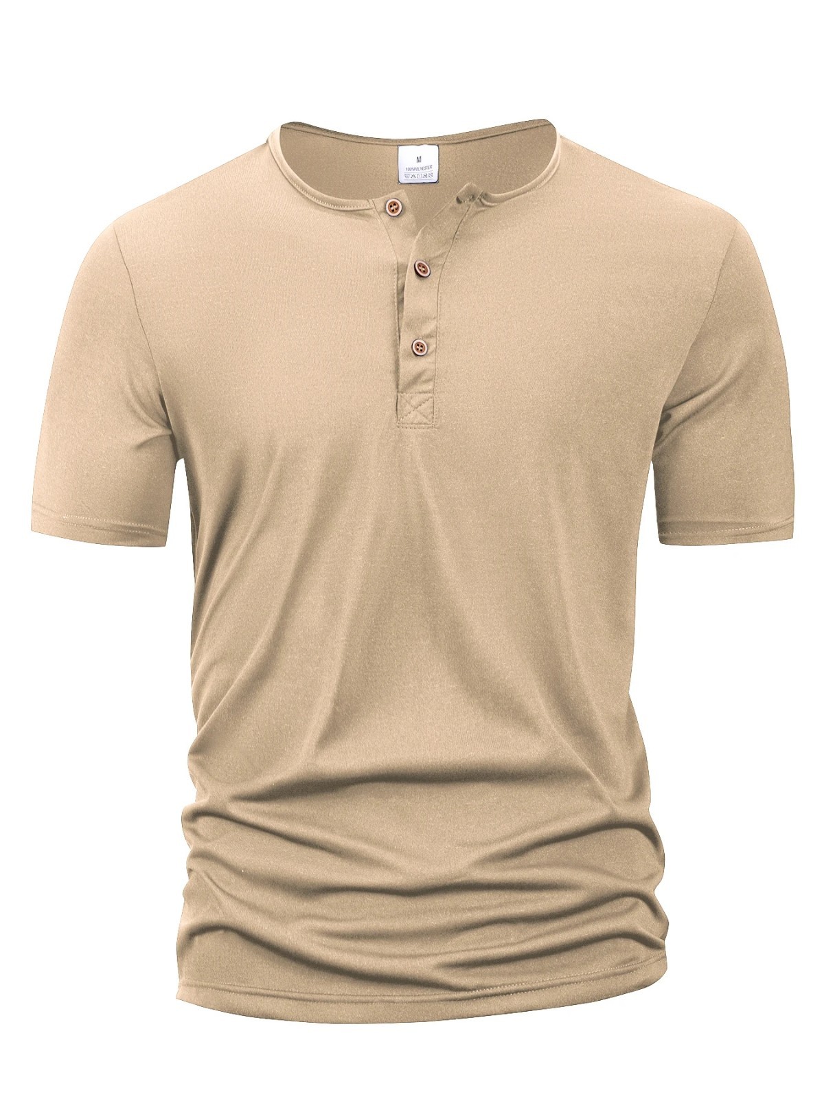 Men\'s Cotton Henley T-Shirt Short Sleeve Solid Color Casual Tee New