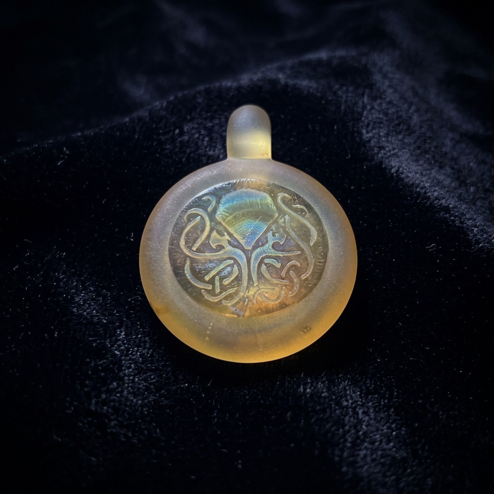 Handblown Octopus / Kraken Glass Pendant – Frosted Amber Fumed Finish Handblown Octopus / Kraken Glass Pendant – Frosted Amber Fumed Finish