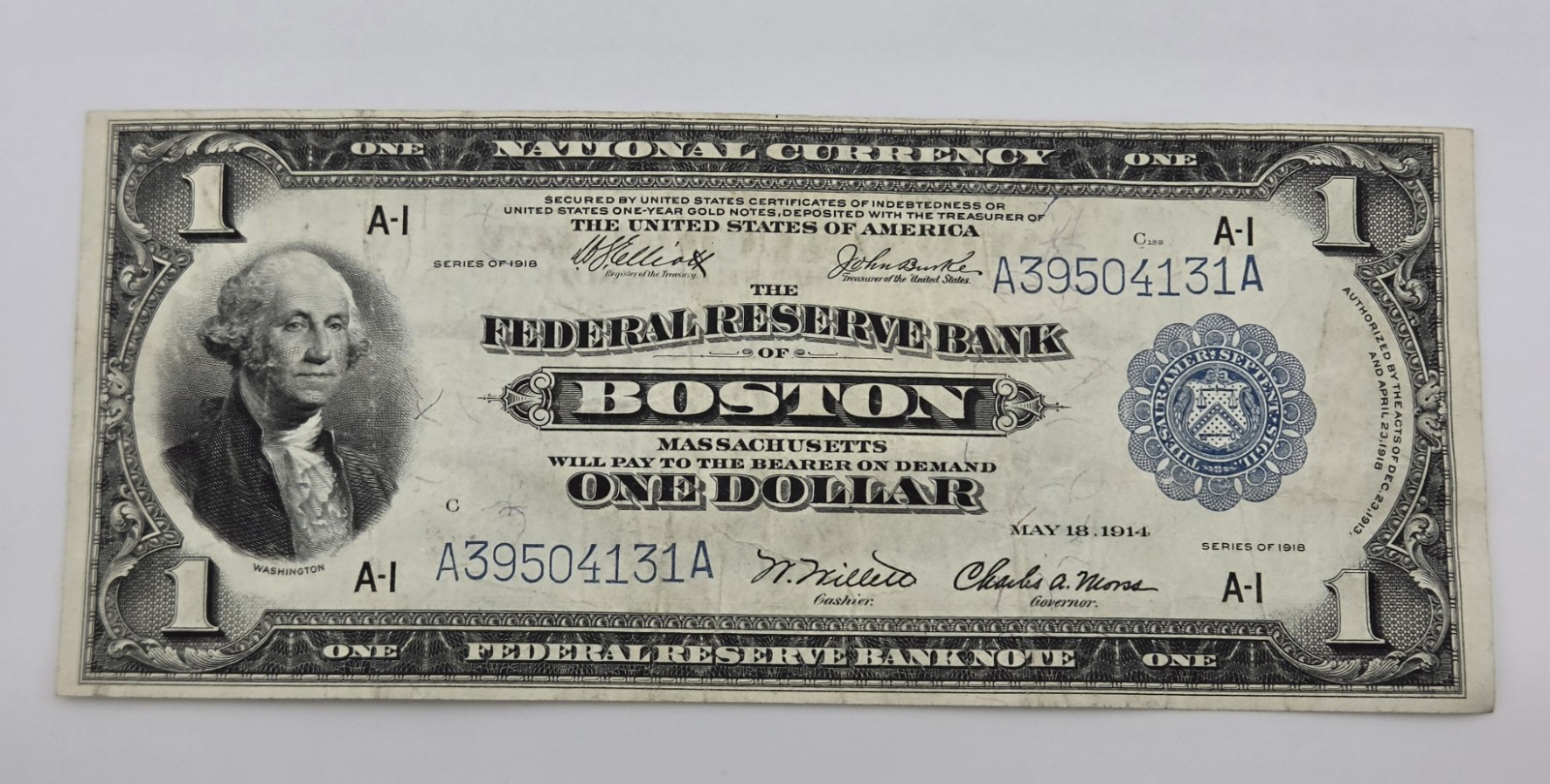 STUNNING 1918 $1 Federal Reserve Bank of Boston National Currency FLYING EAGLE