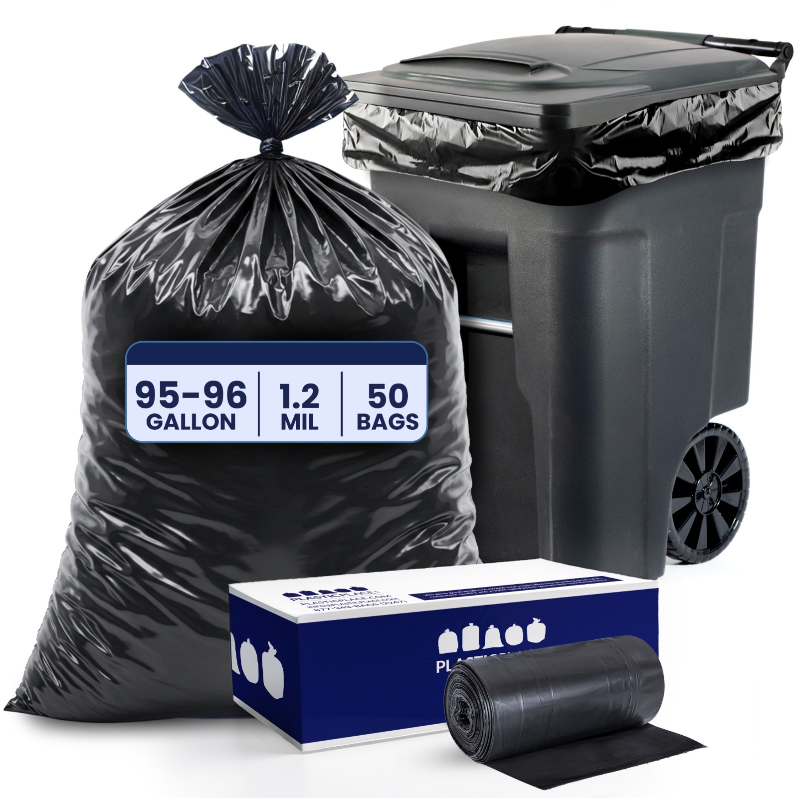 Plasticplace 95-96 Gallon Trash Bags, Black, 1.2 Mil, 50 Count Plasticplace 95-96 Gallon Trash Bags, Black, 1.2 Mil, 50 Count