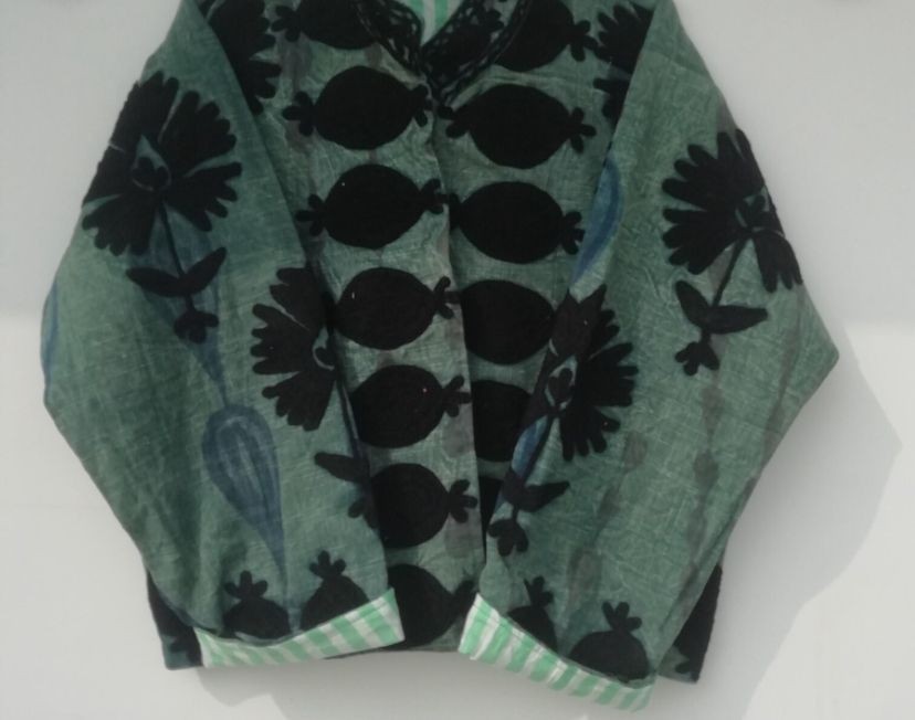 Light Green  Vintage Women\'s  Embroidered Velvet Jacket Bohemian Festival Coat