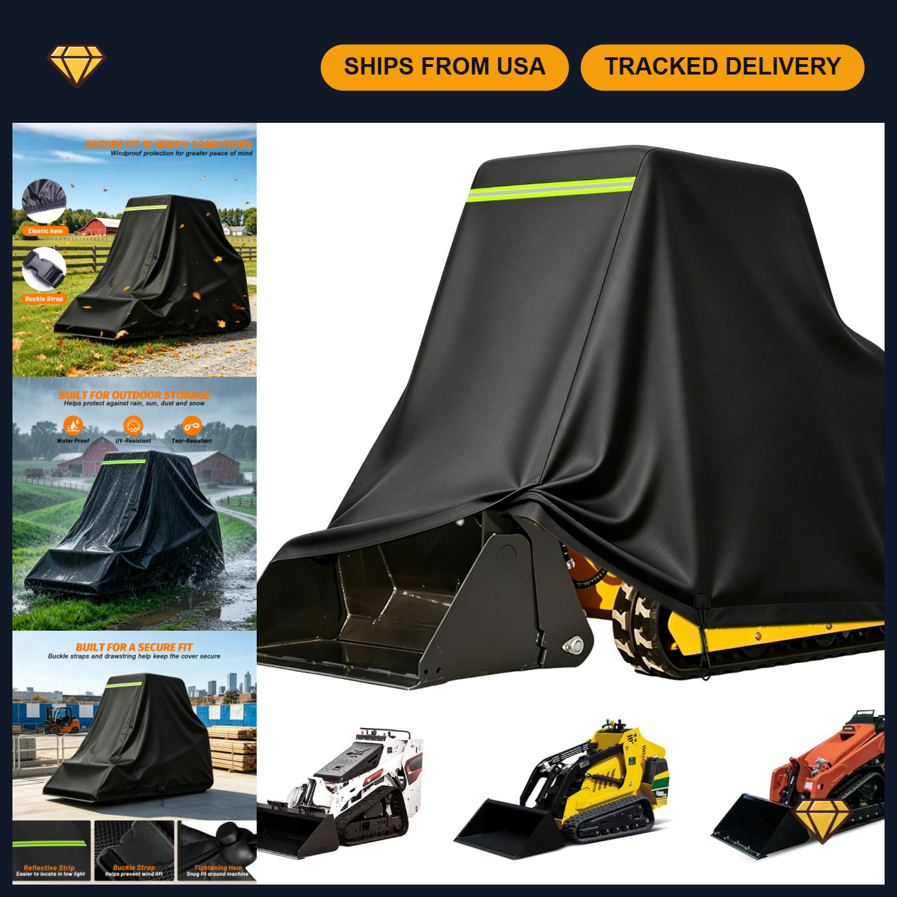 Heavy-Duty Mini Skid Steer Loader Cover, 600D Waterproof, 110\