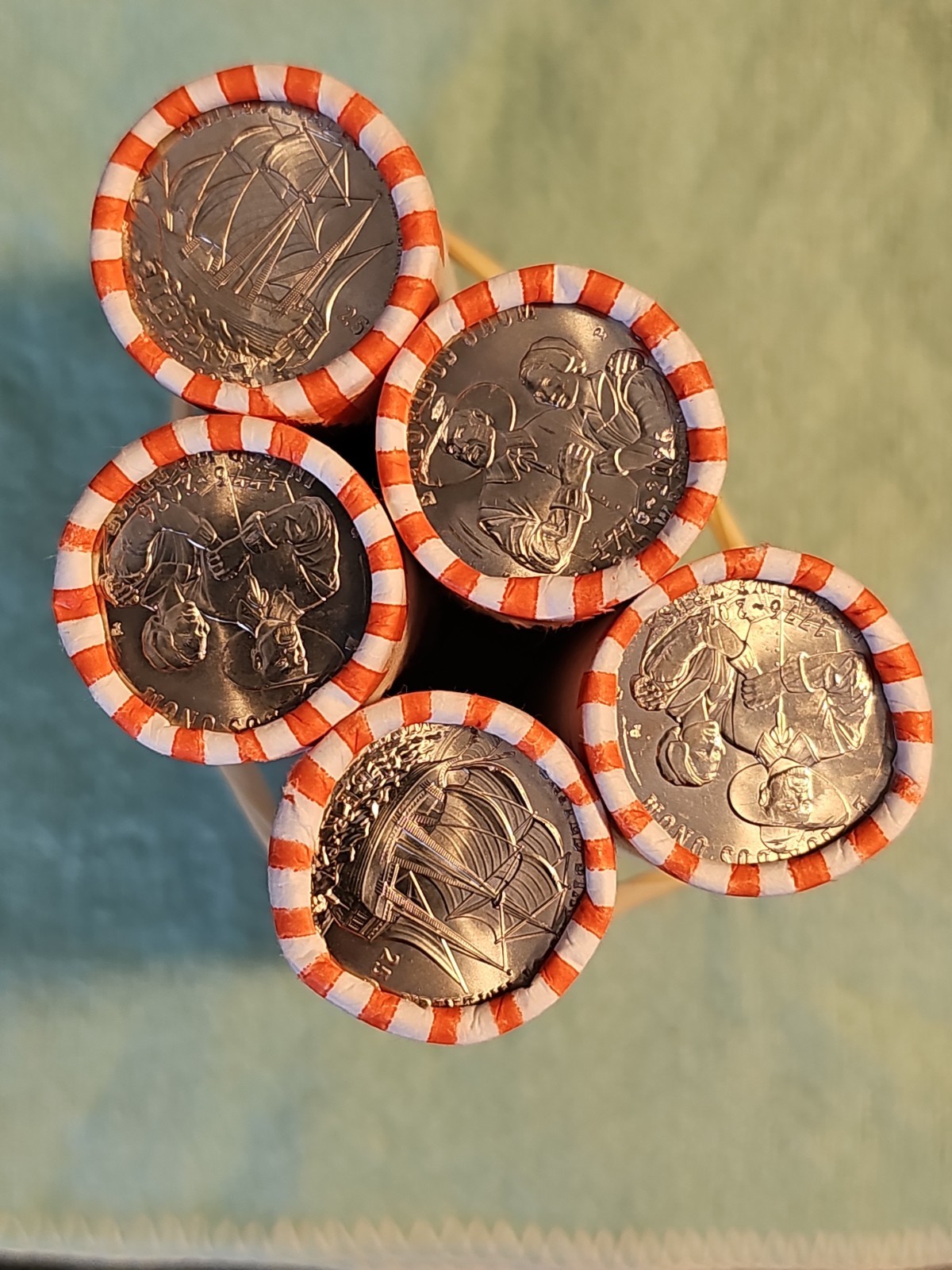 Lot of 5 2026-P Semiquincentennial Mayflower Uncirculated Quarter Rolls, 5 rolls