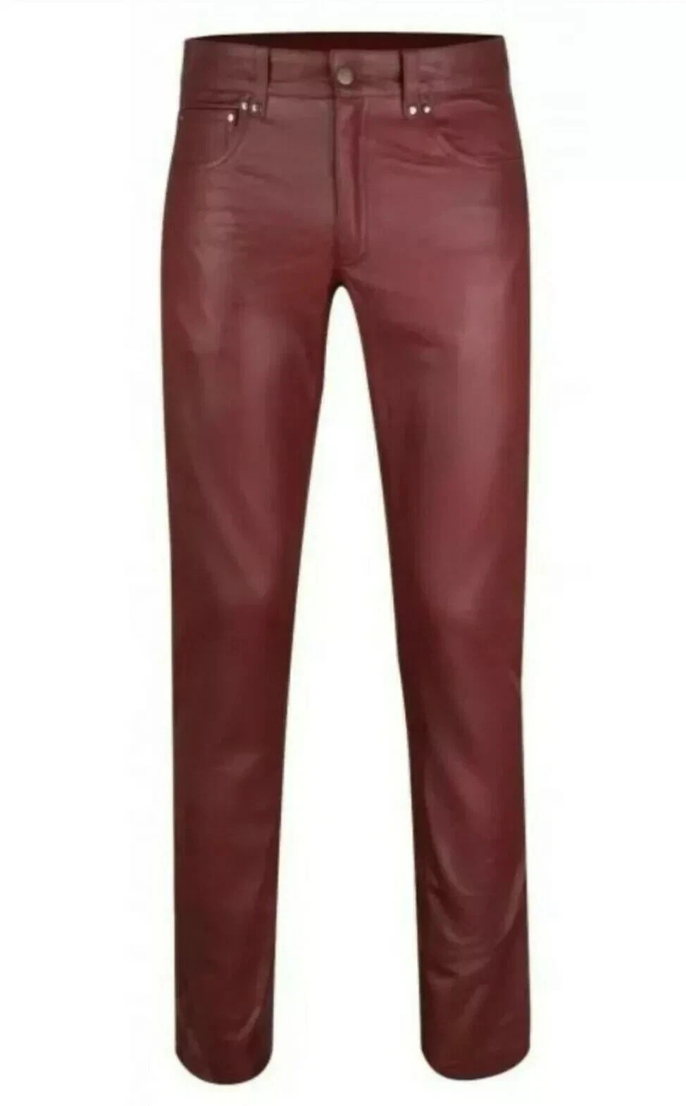 Men\'s Genuine Leather Pant Jeans Style 5 Pockets Motorbike Burgundy Pants New