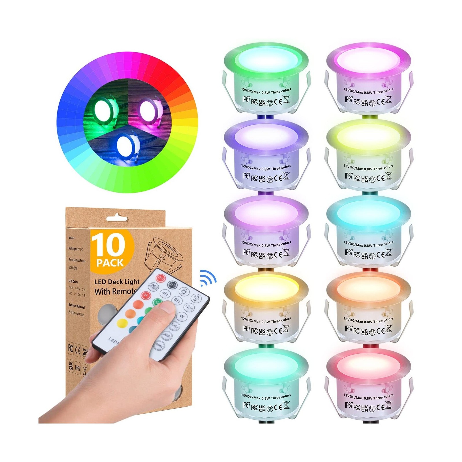 HIBOITEC 10PCS Low Voltage Recessed RGB Deck Lamp φ42mm with Re... USA FAST HIBOITEC 10PCS Low Voltage Recessed RGB Deck Lamp φ42mm with Re... USA FAST
