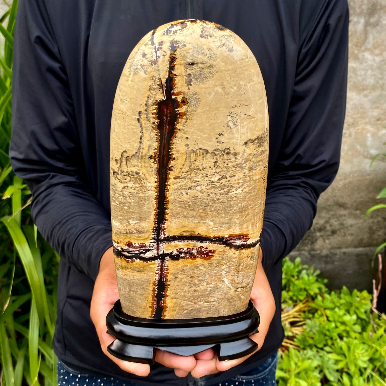 4.89LB Beautiful Natural Chinese Dendritic Limestone Picture Stone Guohua-Rare