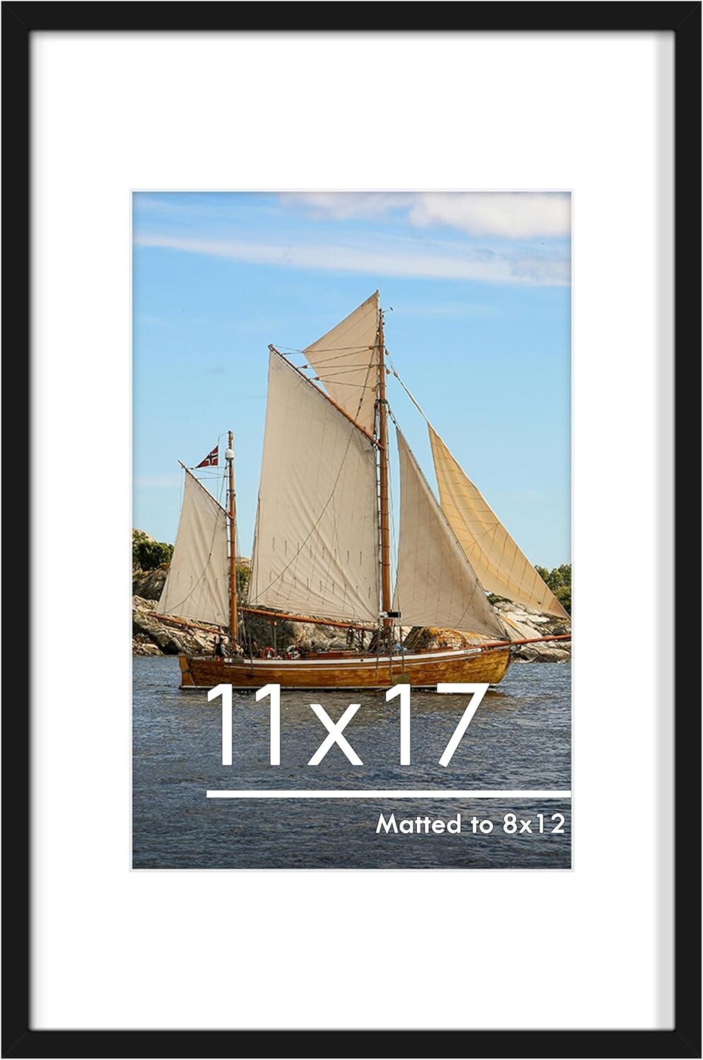 11X17 Picture Frame Black, Display Pictures 8 X 12 with Mat or 11 X 17 without M